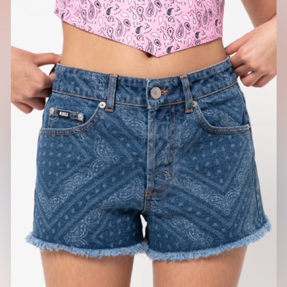 Blue Bandana Indigo Denim Shorts - Picture 3 of 10